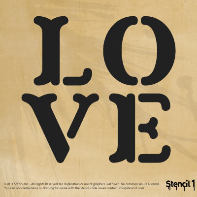 This LOVE stencil is one of the 25 stencils provided in our new book Stencil 