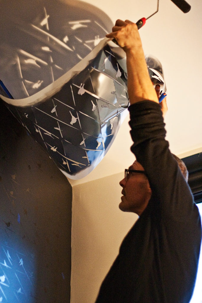 Birds on Wire Repeat Pattern Stencil on Wall Stenciled