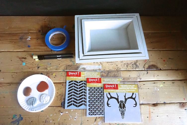 Rustic Wooden Trays Stencil 1