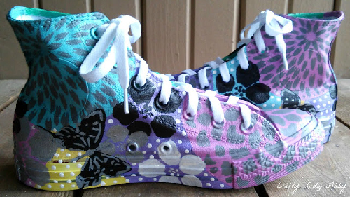 stenciled and painted sneakers