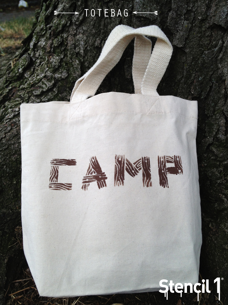 camp stencil stenciled tote bag