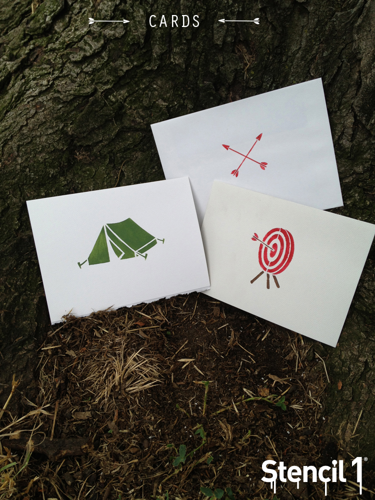 camp stencil stenciled cards