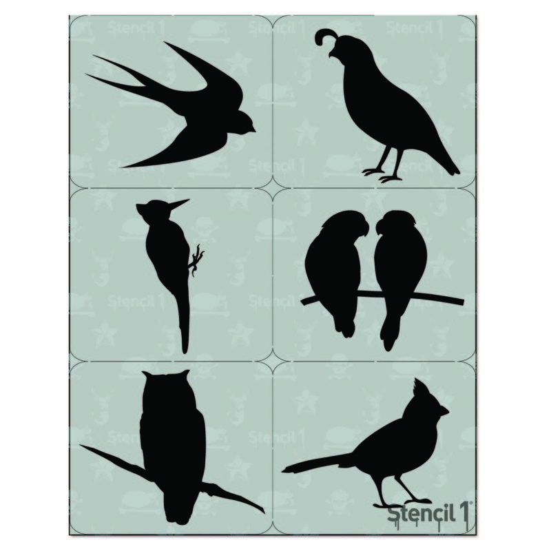 Fancy Bird Silhouettes Stencil 6-pack | Stencil 1