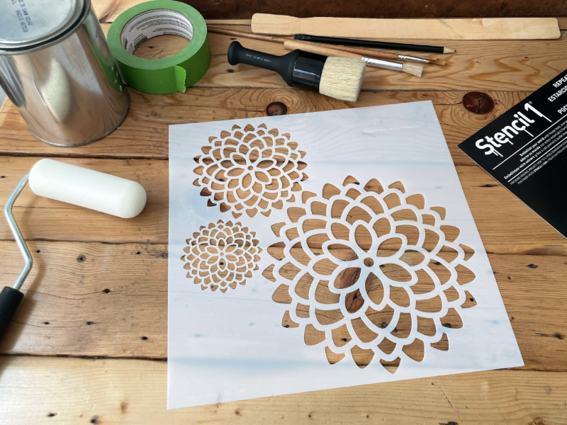 3 Mums Repeat Pattern Wall Stencil (11"x11") - Image 4
