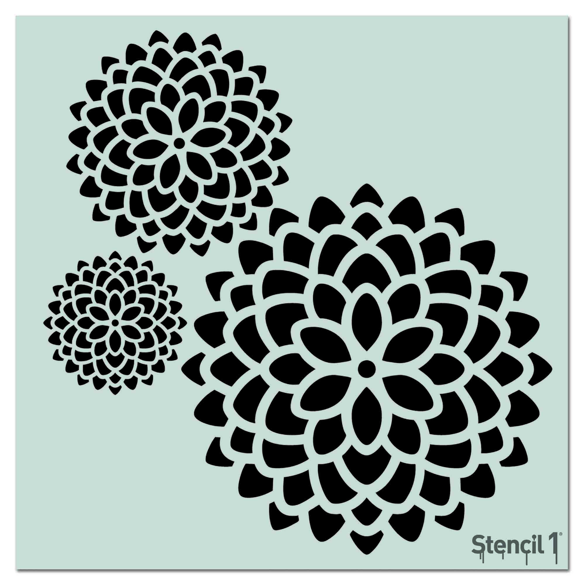 3 Mums Repeat Pattern Wall Stencil (11"x11")