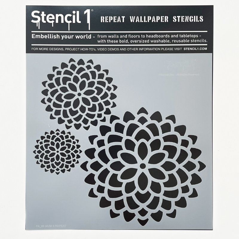 3 Mums Repeat Pattern Wall Stencil (11"x11") - Image 5