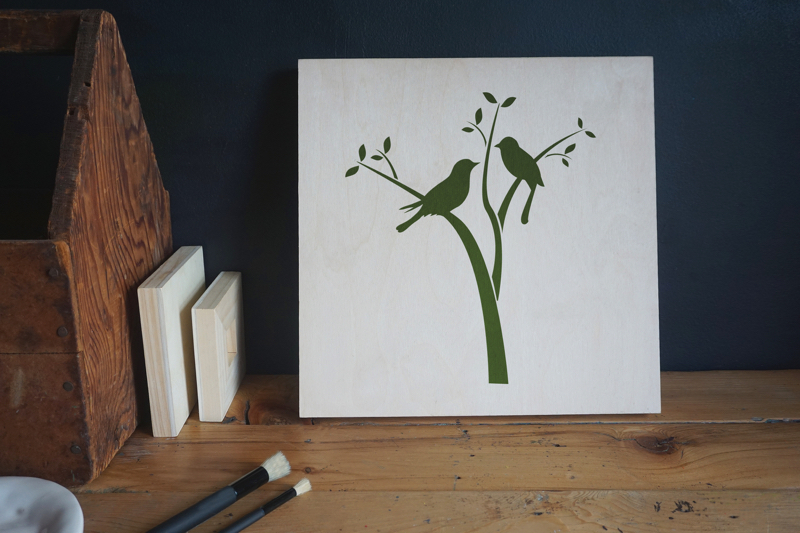 Birds on Two Branches Stencil applied