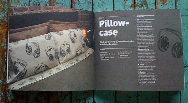 Book open Stencils stencil101 decor headphones stenciled pillowcase