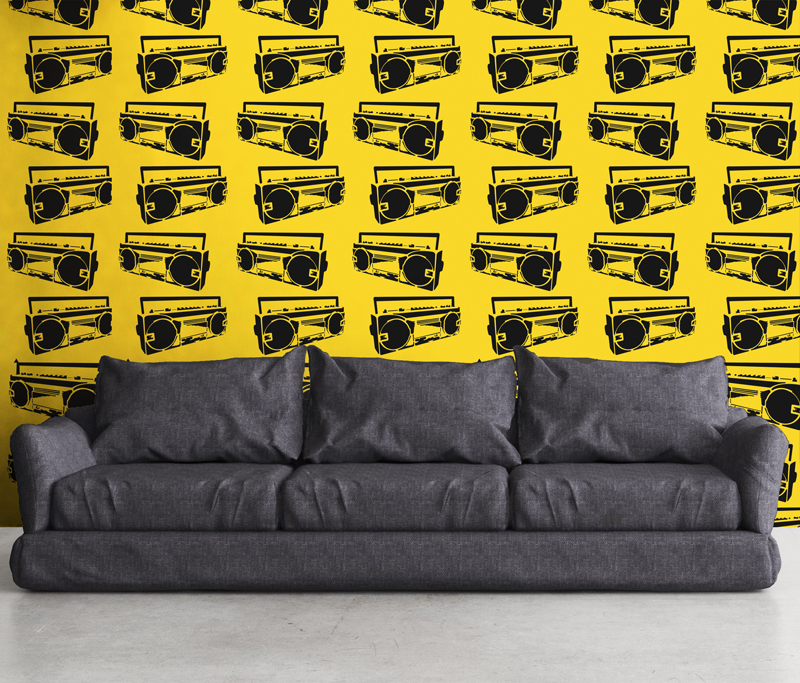 Boombox Repeat Stencil on Wall Applied