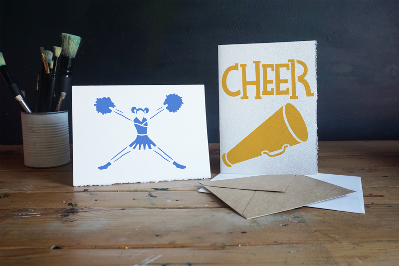 Cheerleading Stencil stenciled cards