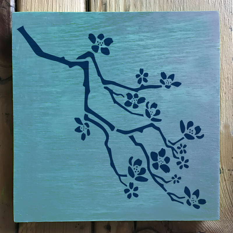 Cherry Blossom Branch Stencil applied