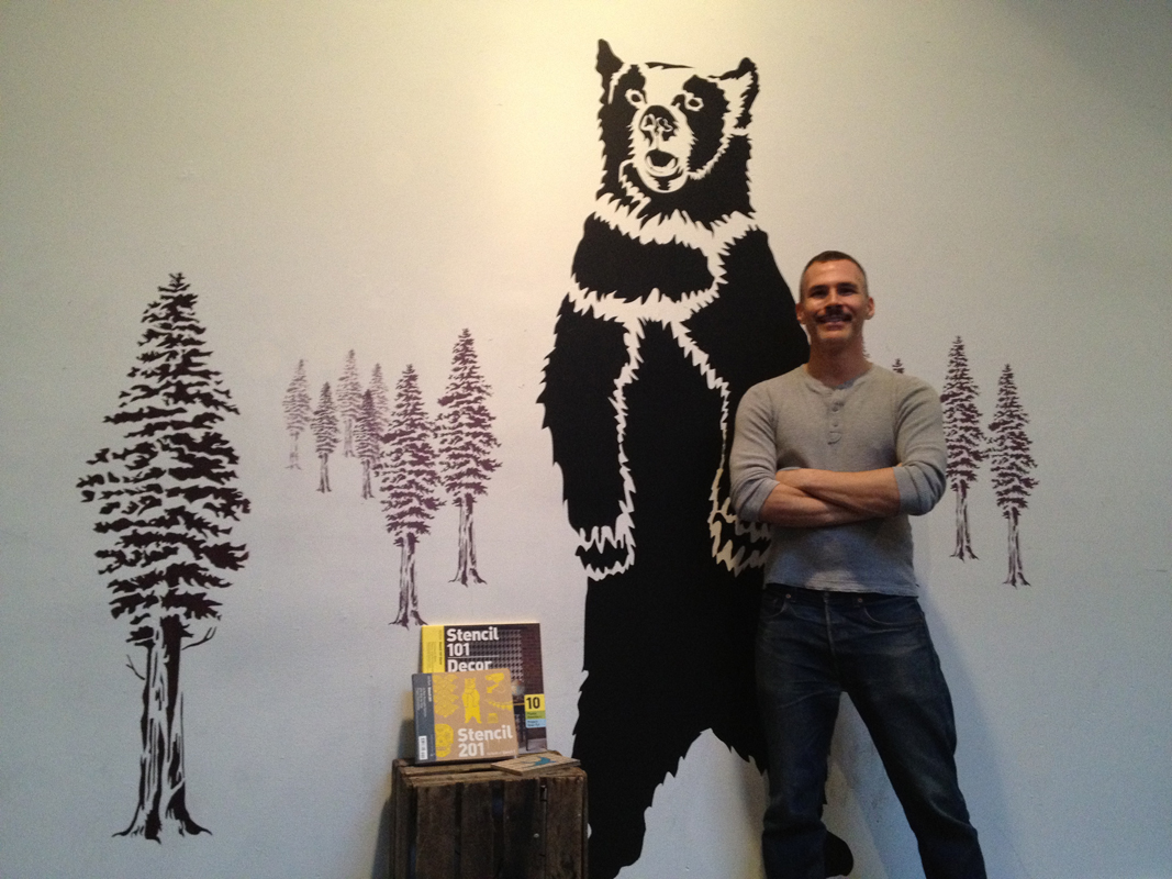 Grizzly Bear Stencil redwood trees stencil stenciled wall Ed Roth