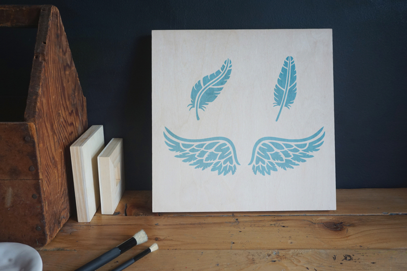 feathers stencil applied