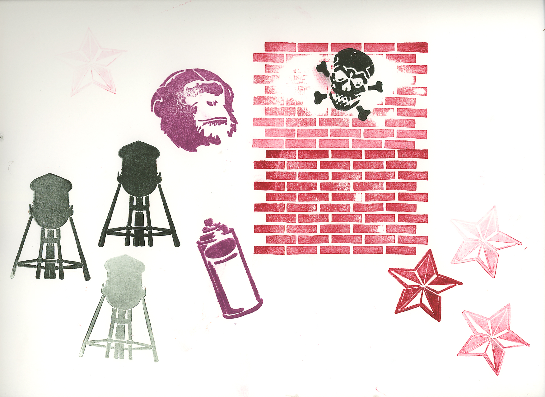 Graffiti, Brick Wall Pattern and Chimp Stamp Set