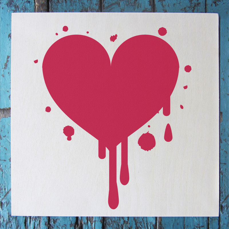 heart dripping stencil applied