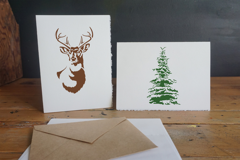 Winter Holiday Stencil Stenciled Cards