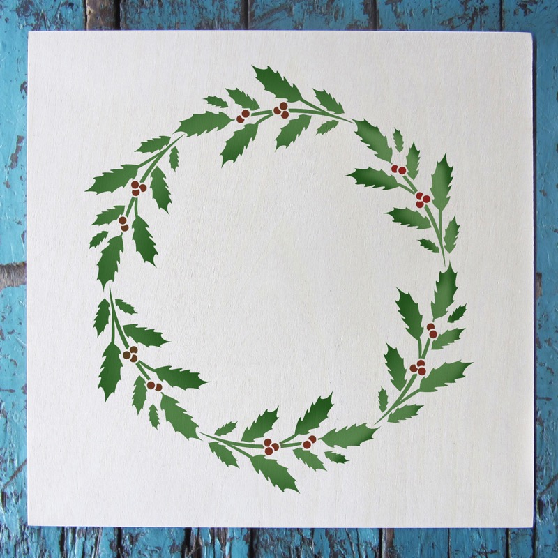 holly wreath stencil applied