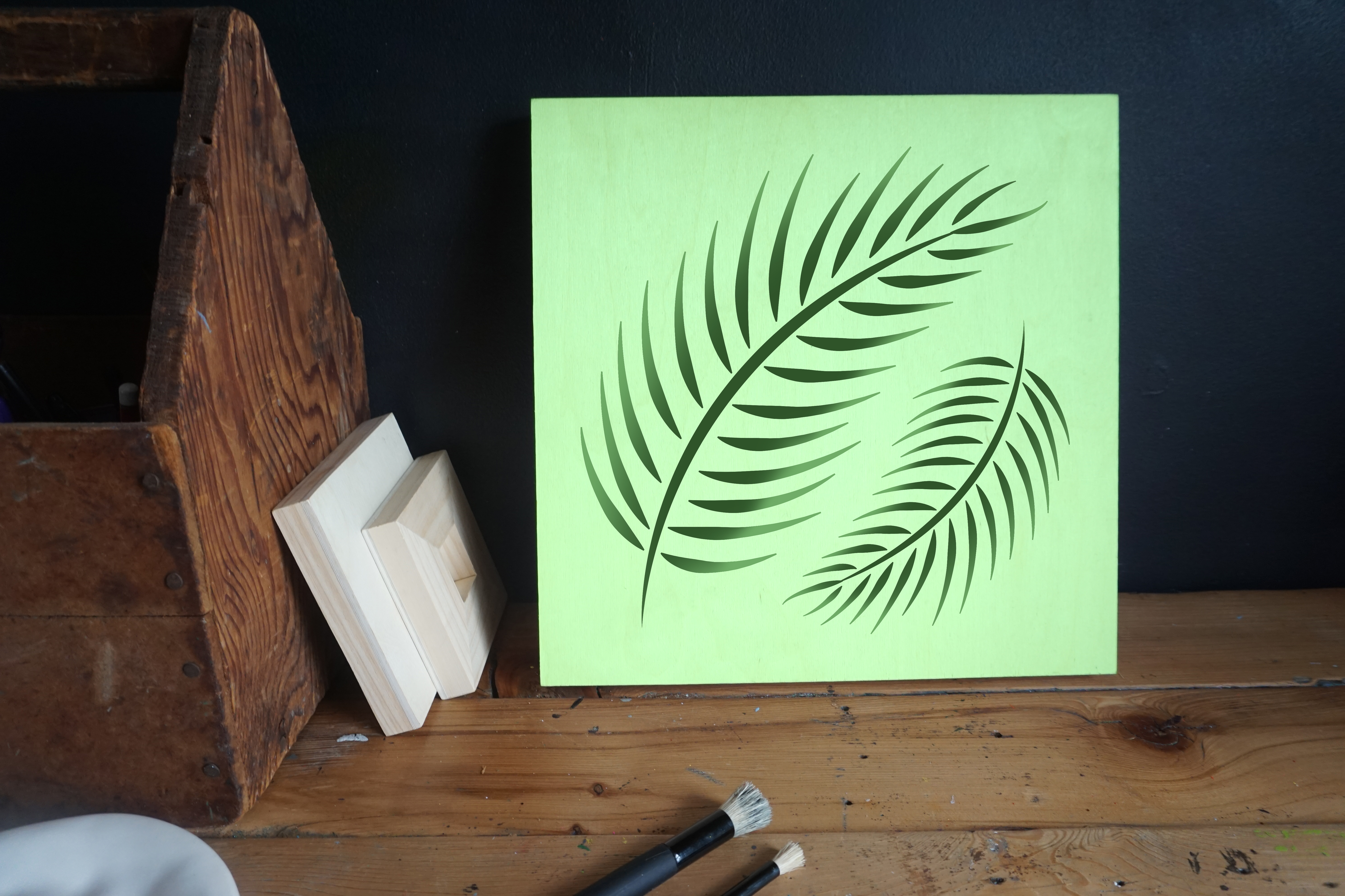 palm fronds stencil applied