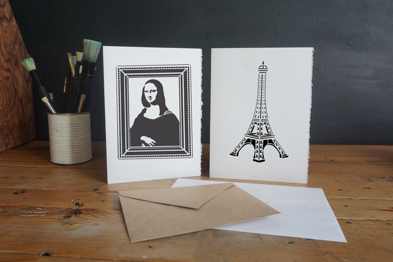 Paris stencil stenciled cards