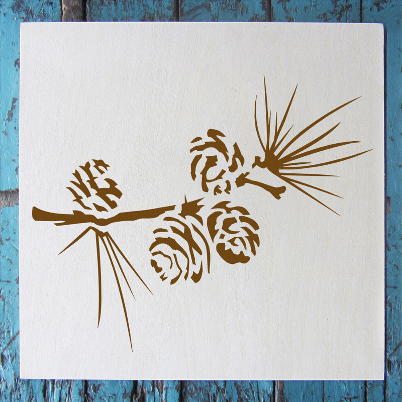 pine branch stencil applied
