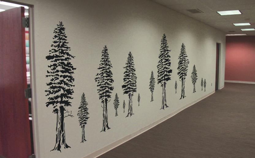 Redwood Trees Stencil applied on wall