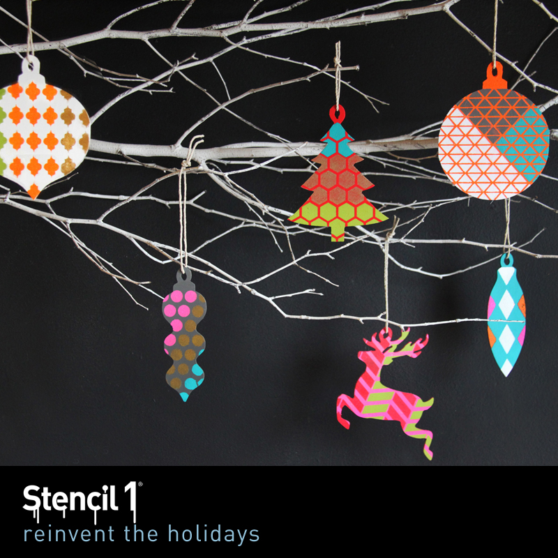 reinvent the holidays geometric pattern stencils applied on shapes