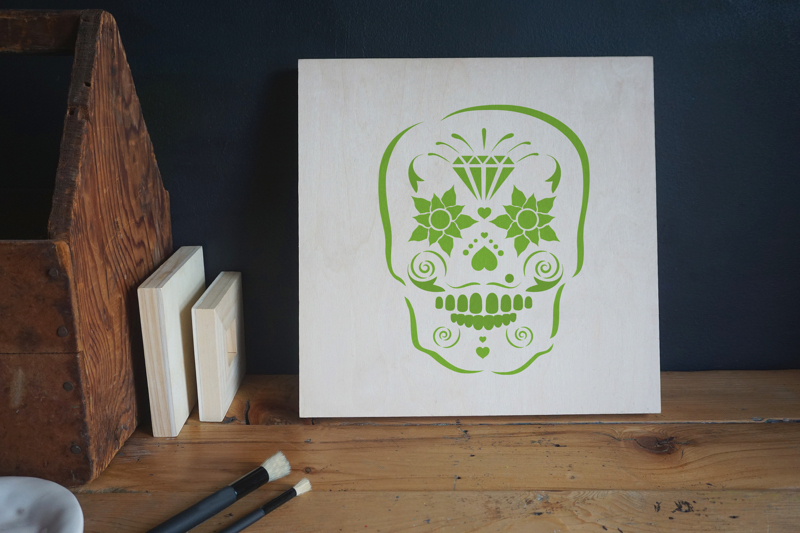 sugar skull stencil applied