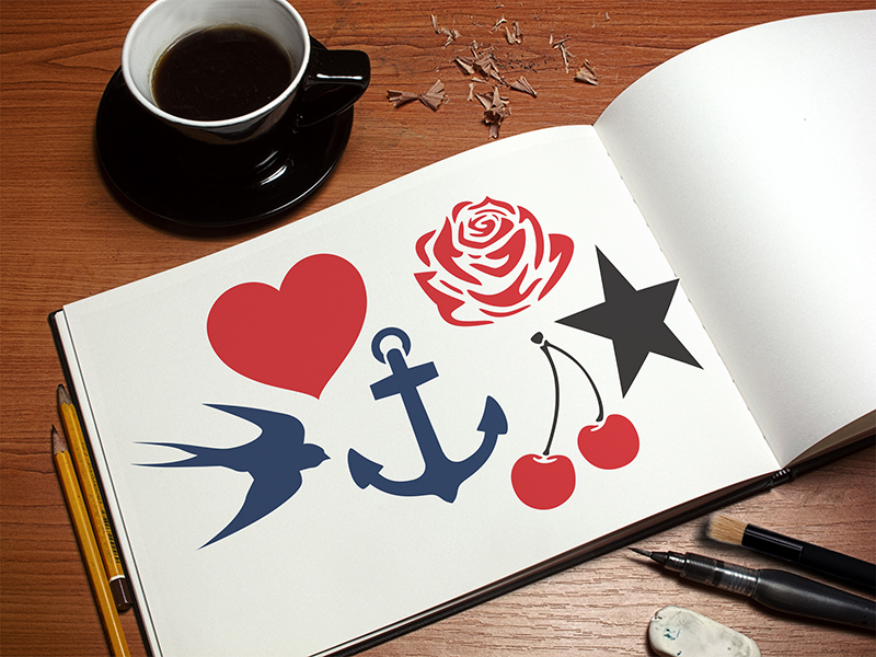 tattoo icons stencil applied