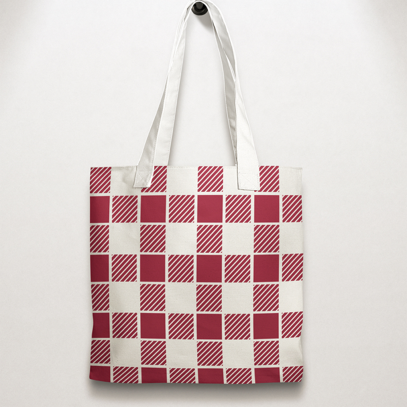 Plaid Repeat Pattern Stencil applied on tote bag