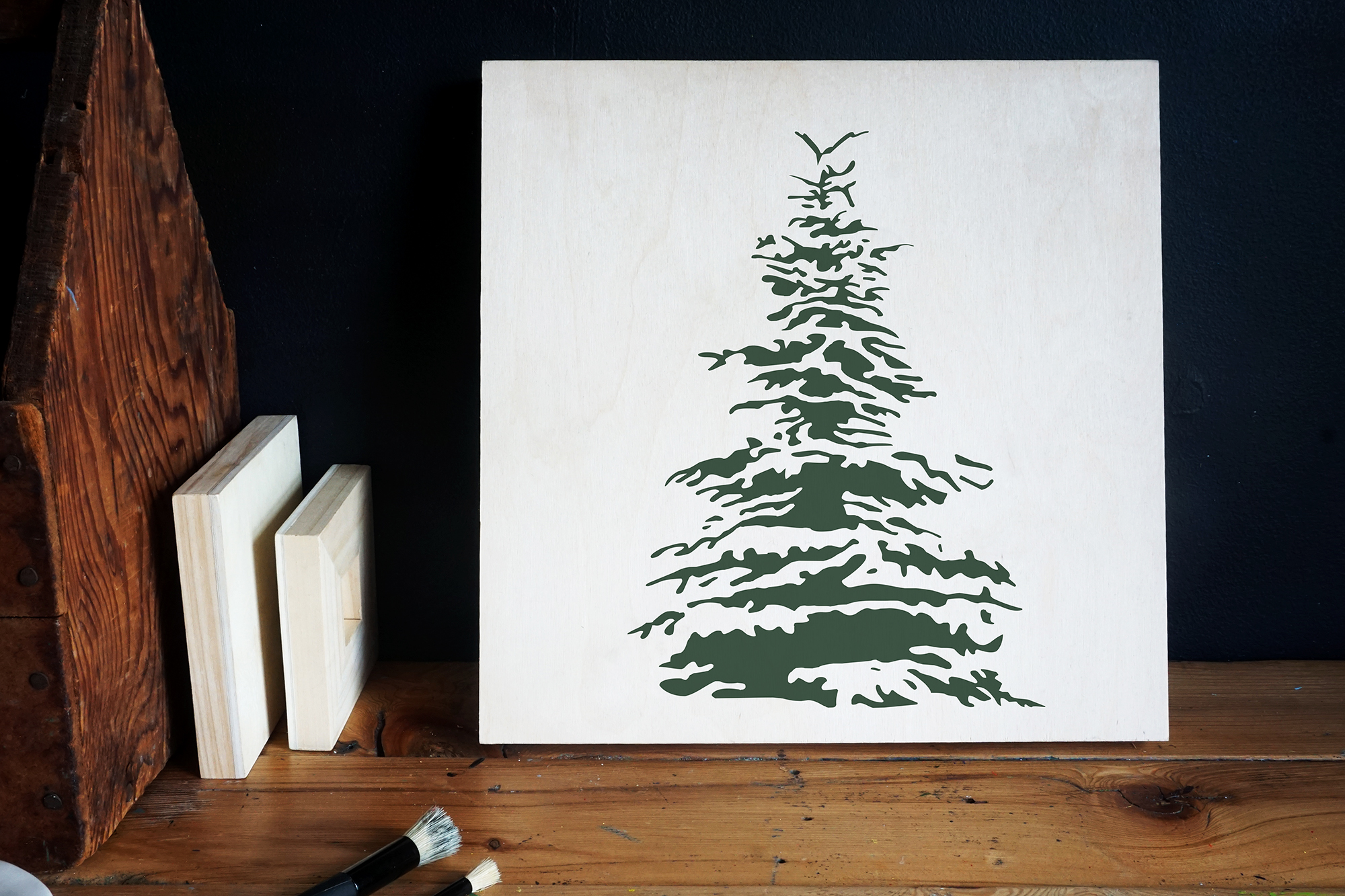 Snowy Pine Stencil Applied