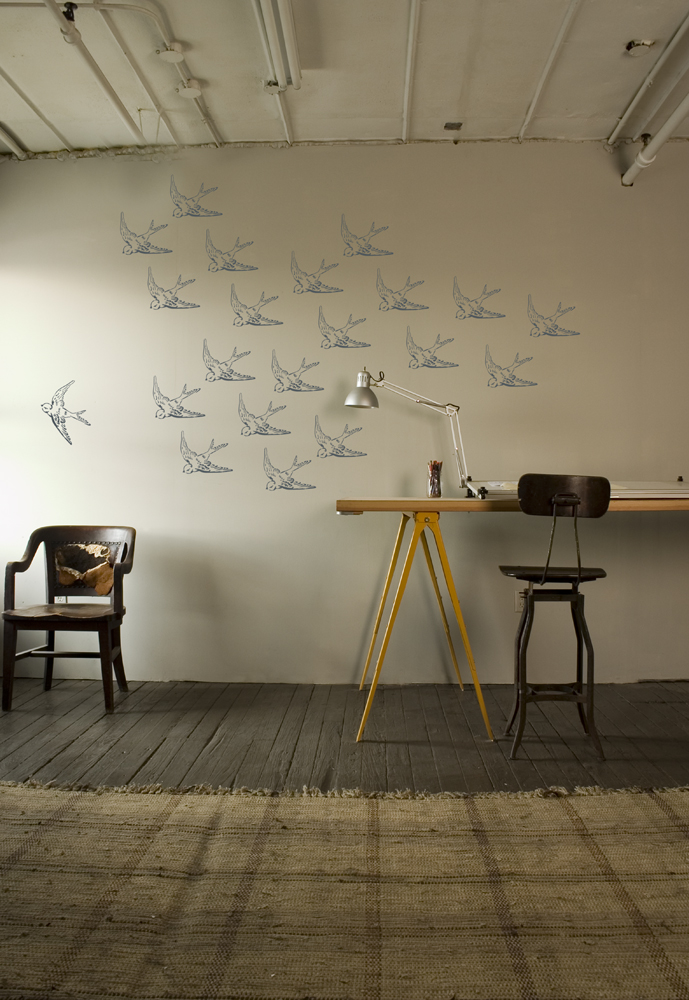 swallow stencil applied on wall