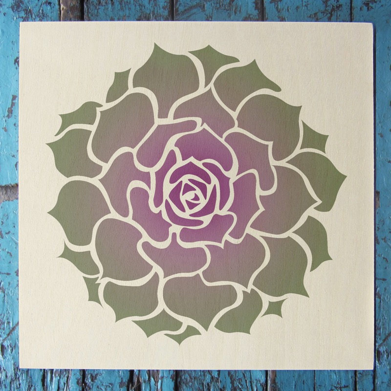 succulent hens stencil applied