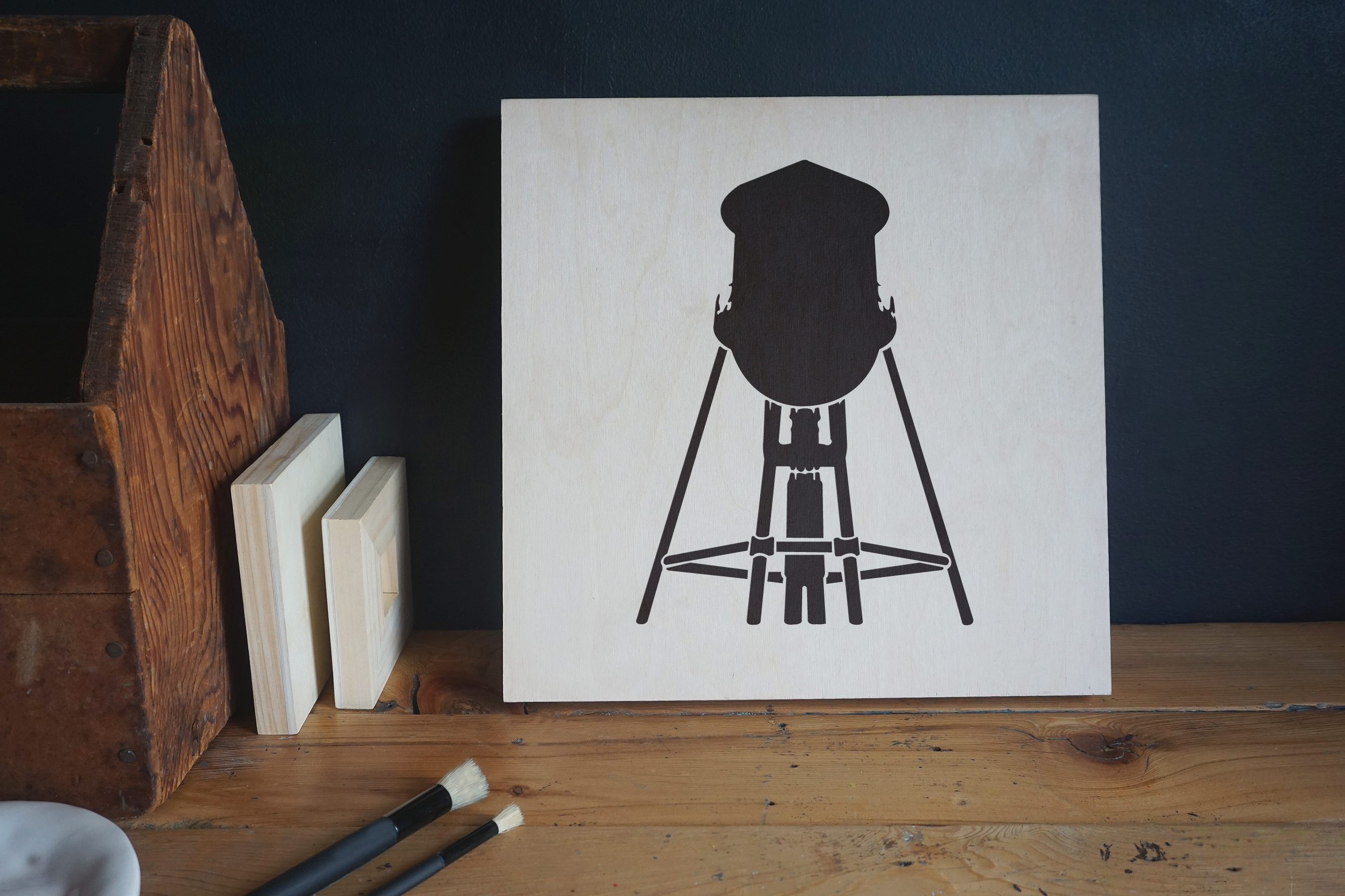 Water Tower Stencil Applied