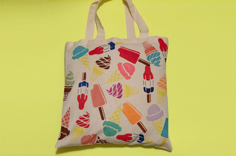 ice cream stenciled tote bag
