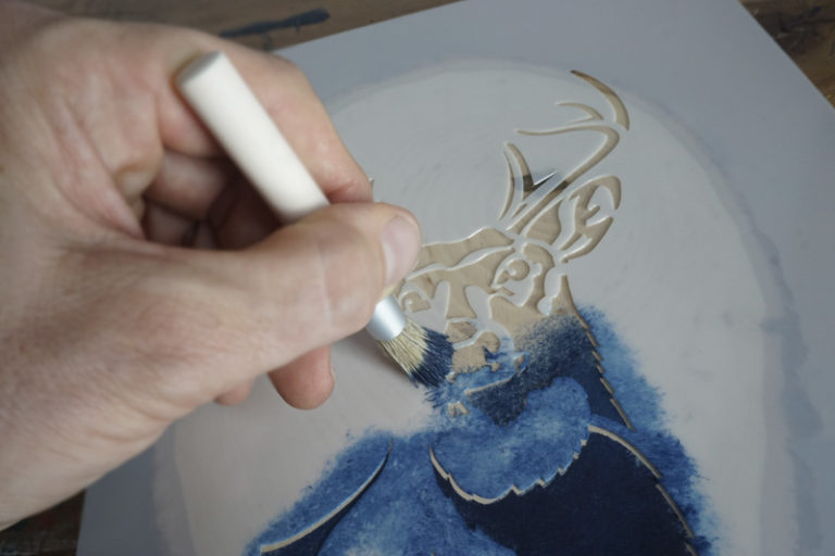 Antlered Deer Wood Slab Stenciled Art Stencil 1