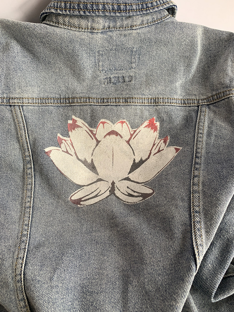 Lotus Stencil Stenciled Denim Jacket