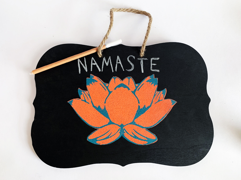 Stencil1 lotus stencil Stenciled Chalk board Namaste