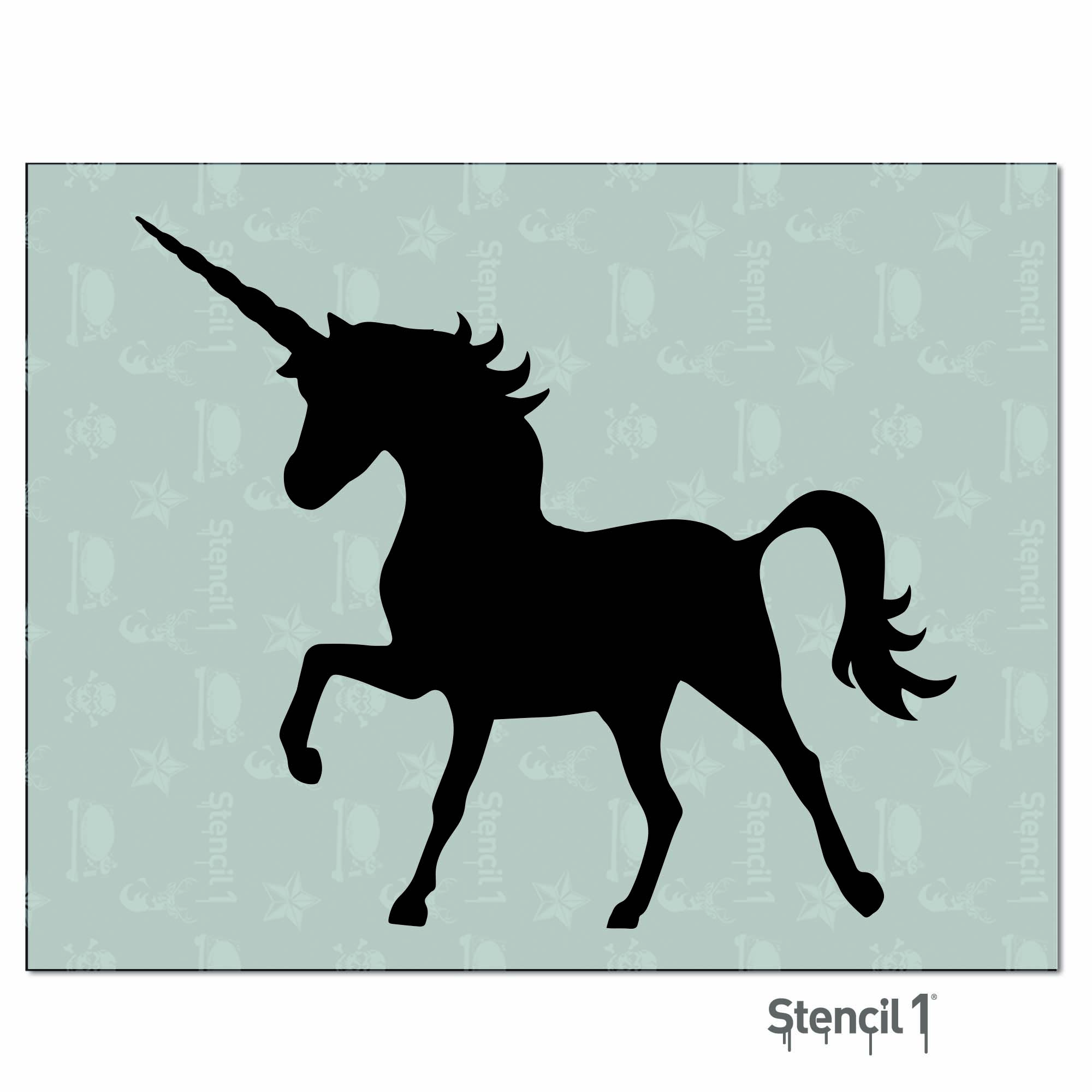 UNICORNS 190m MYLAR RE USEABLE FLEXIBLE STENCIL WITH INNER BITS 8 X 8 