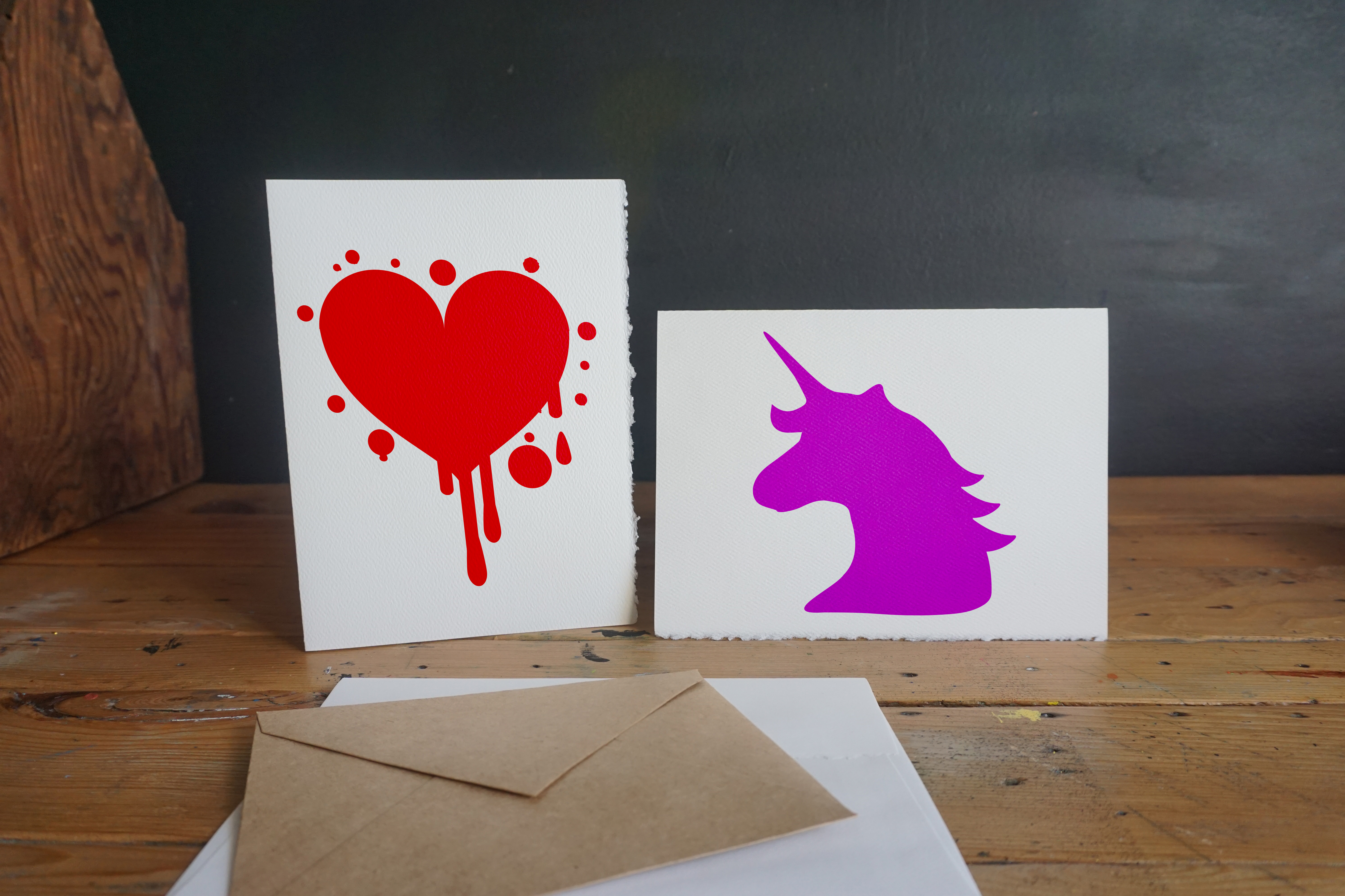 Rainbow, Unicorn Stencil 4-pack Stenciled Cards