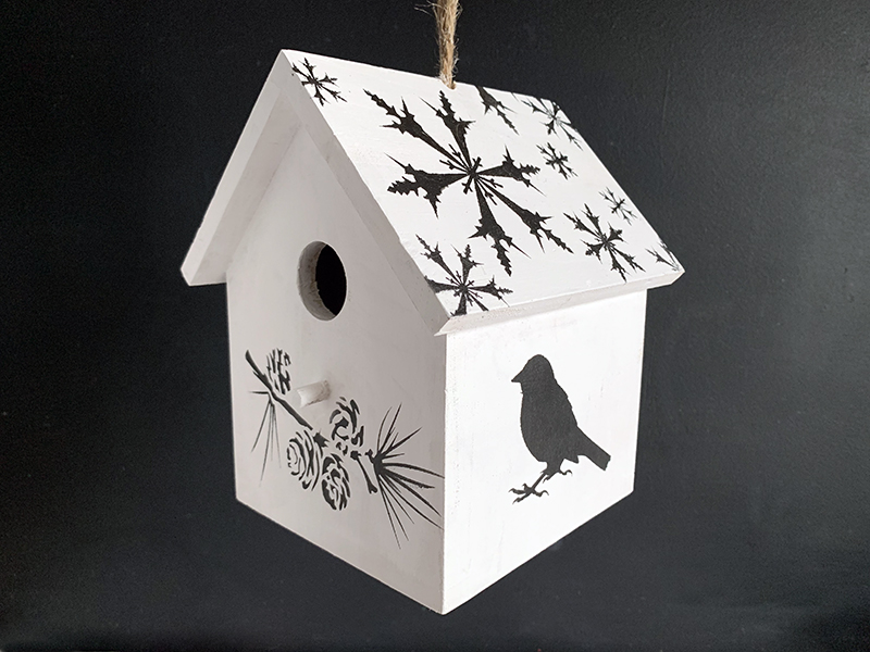 Snowflakes Stencil Small, Winter Holiday Stencil, Bird Stencil Stenciled on Wooden Birdhouse