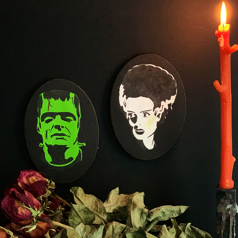 Frankenstein & Bride Halloween Stencil Portrait Stenciled Stencil1