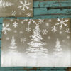 Winter Holiday Stencil Set Stenciled on Placemats Snowy Scene