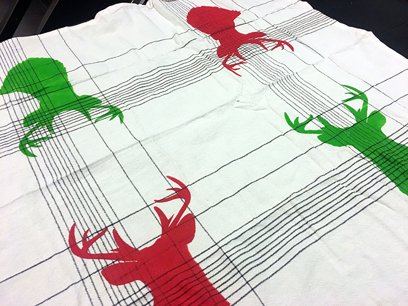 Antlered Deer Silhouette Stencil Small Applied on Kitchen Towel