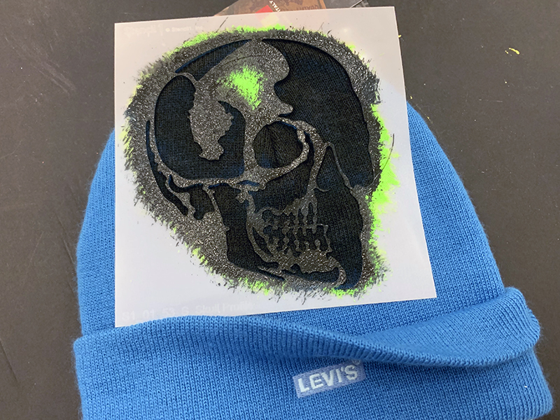 Skull Stencil Stenciled on Levi's Beanie Cap