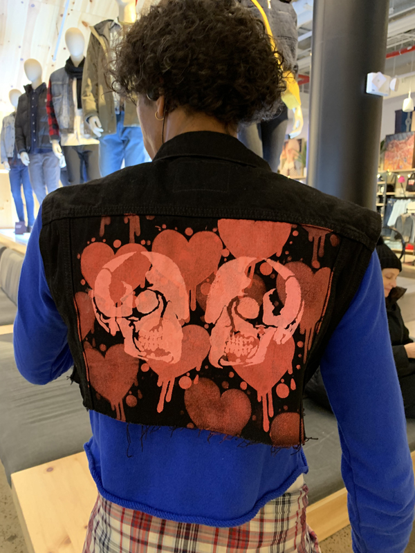 Stencil1 in Levi's Times Square Skull Stencil Heart Dripping Stencil Stenciled on Levi's Denim Jacket