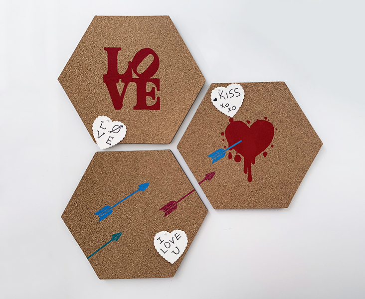 Stenciled Valentine's Hexagon Corkboards