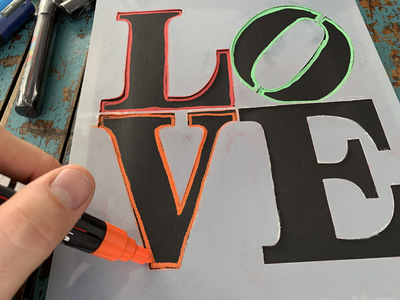 LOVE canvas art with Stencils