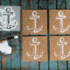 Anchor Stencil Small Applied on Cork Coasters