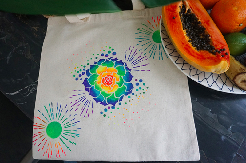 Succulents Hens & Chicks Stencil stenciled tote bag