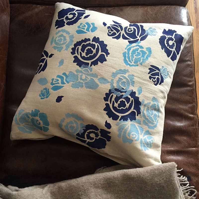 Bouquet Stencil stenciled pillow